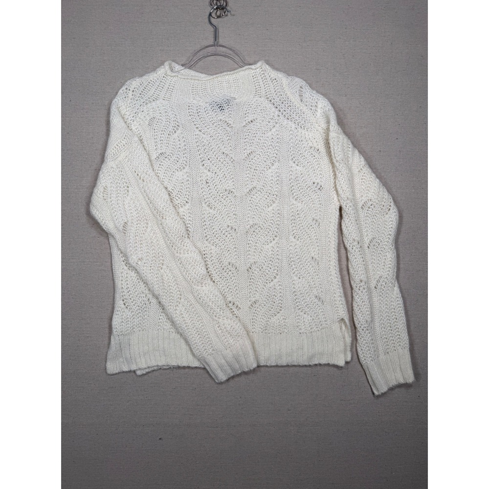 J.Crew Ivory Pointelle Cable Knit Alpaca Blend Crewneck Sweater Womens Medium